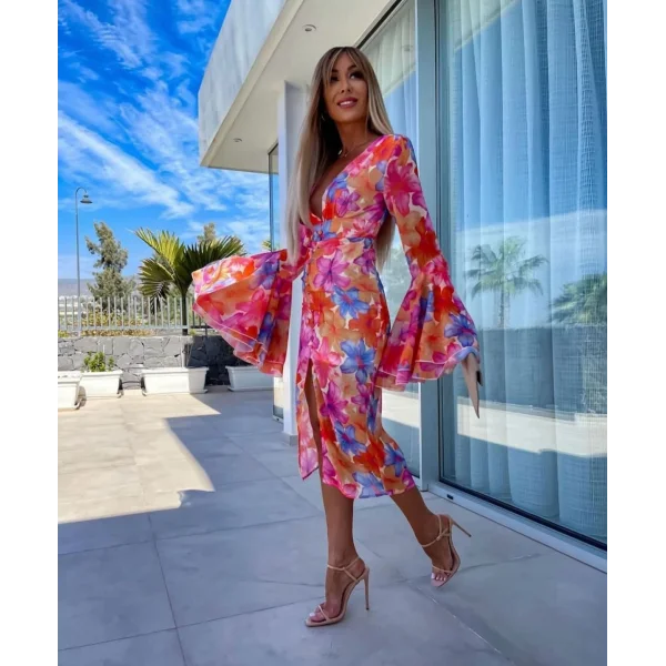 Kadın Göğüs Dekolteli Kolları Volan Detay Astarlı Tül Elbise