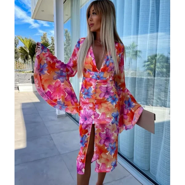 Kadın Göğüs Dekolteli Kolları Volan Detay Astarlı Tül Elbise