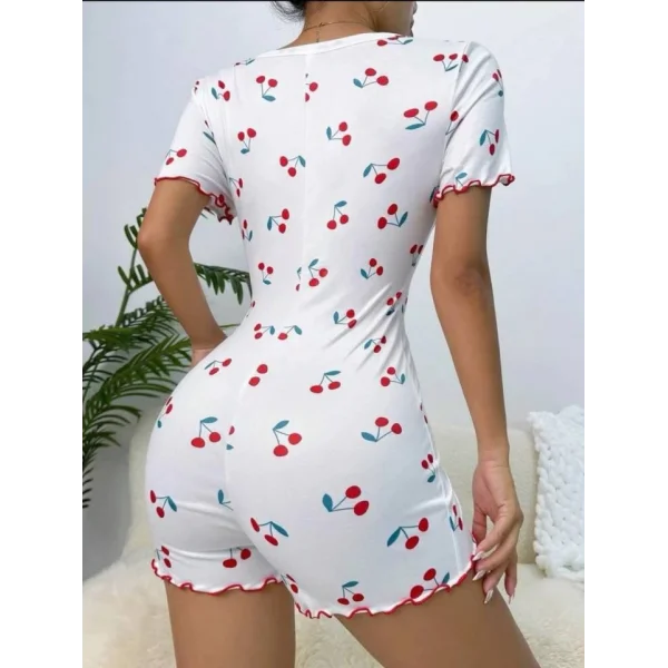 Kadın Göğüs Dekolteli Pinterest Kiraz Desen Full ikralı şort Tulum