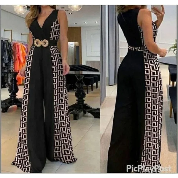 Kadın Göğüs Dekolteli Toka Detay Dijital Baskılı Tulum