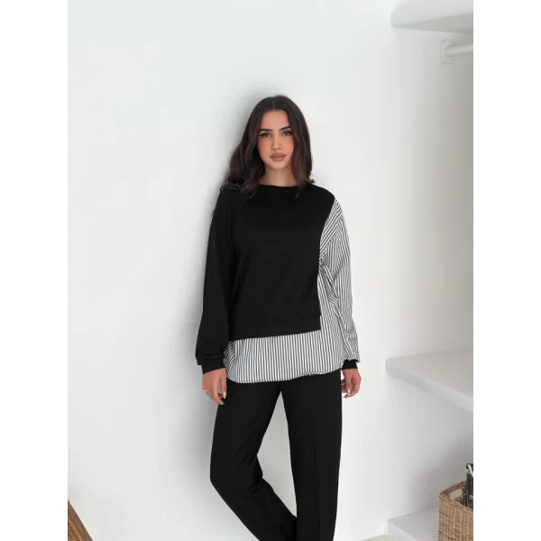 Kadın Gömlek Detay çizgili Yandan Bağlamalı Ikili Takım