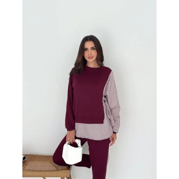 Kadın Gömlek Detay çizgili Yandan Bağlamalı Ikili Takım