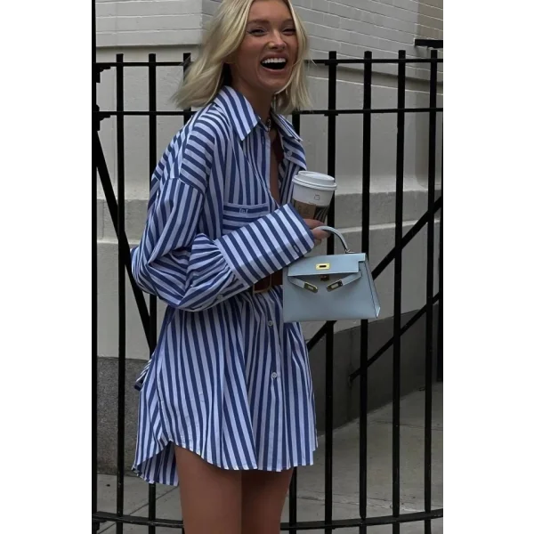 Kadın Gömlek -elbise çizgili Desen