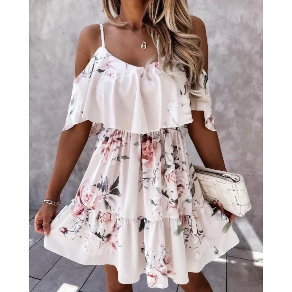 Kadın Gül Desenli Mikro Kumaş Mini Elbise