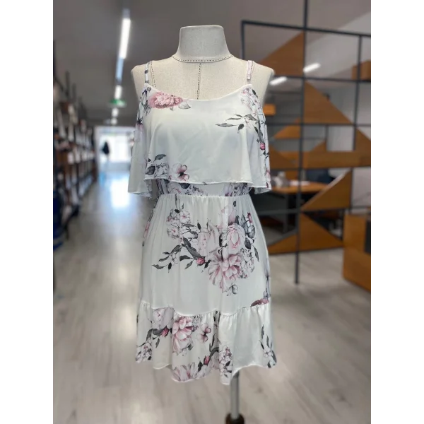 Kadın Gül Desenli Mikro Kumaş Mini Elbise