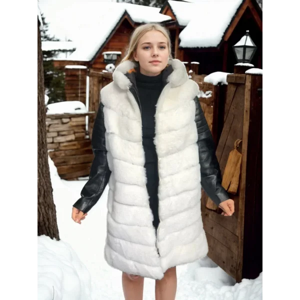 Kadın Hakiki Deri ve Suni Kürk - Beyaz