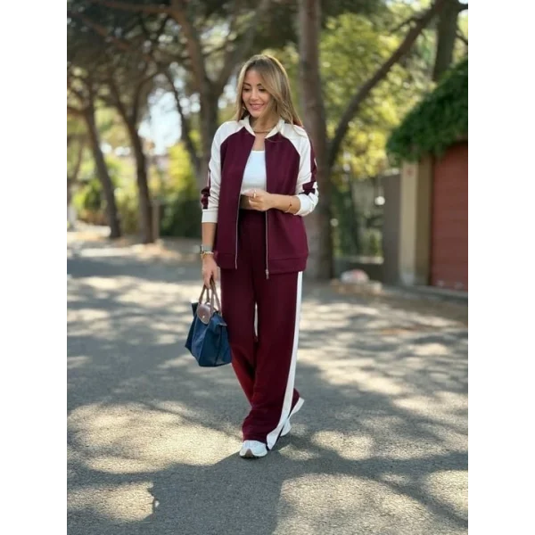 Kadın Hakim Yaka şerit Detay Hırka Ve Bol Paça Pantolon Ikili Takım