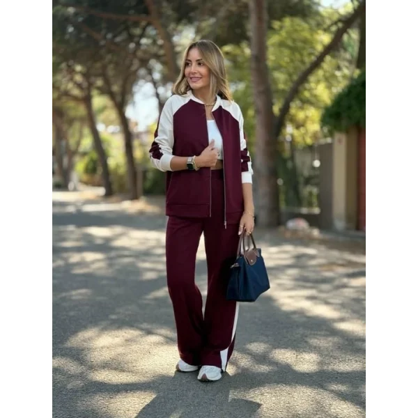 Kadın Hakim Yaka şerit Detay Hırka Ve Bol Paça Pantolon Ikili Takım