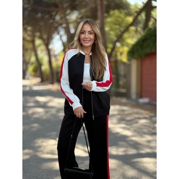 Kadın Hakim Yaka şerit Detay Hırka Ve Bol Paça Pantolon Ikili Takım