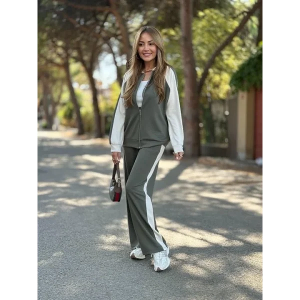 Kadın Hakim Yaka şerit Detay Hırka Ve Bol Paça Pantolon Ikili Takım
