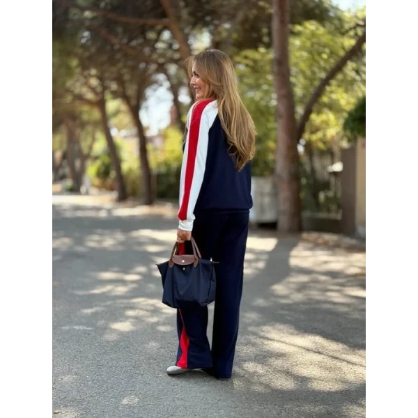 Kadın Hakim Yaka şerit Detay Hırka Ve Bol Paça Pantolon Ikili Takım