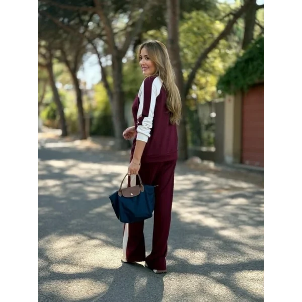 Kadın Hakim Yaka şerit Detay Hırka Ve Bol Paça Pantolon Ikili Takım