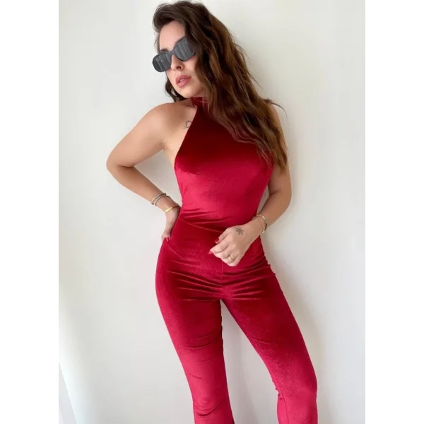 Kadın Halter Yaka Derin ırt Dekolteli Fırsat ürün Tulum