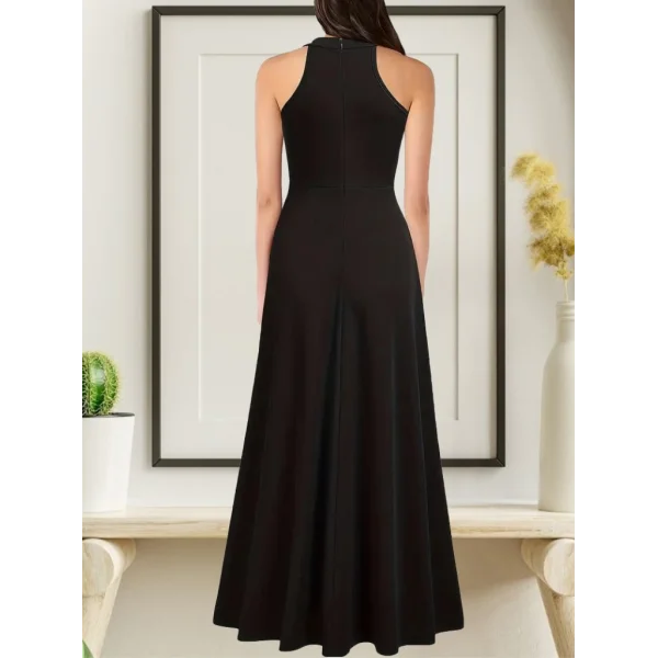 Kadın Halter Yaka Derin Yırtmaç Detaylı Tam Boy Ithal Krep Abiye Elbise