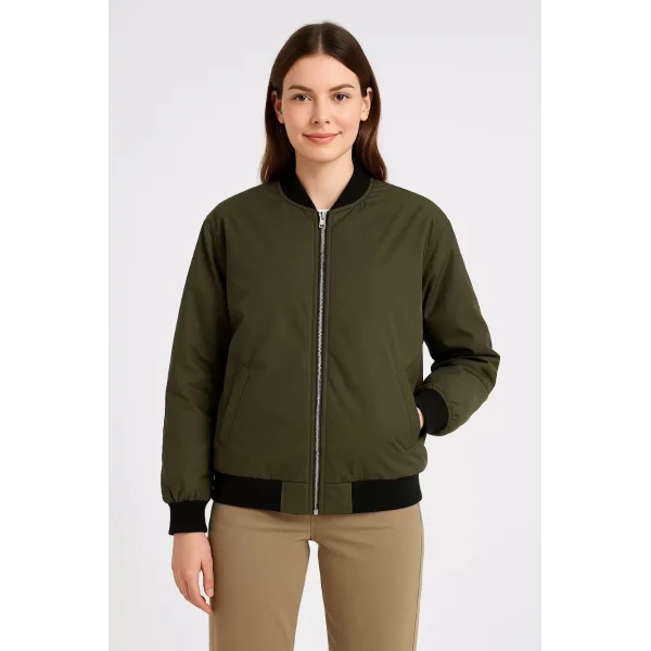 Kadın Bomber Mont Ceket – Fermuarlı, Kapitone İçi Astarlı, Su İtici Kumaş, Regular Fit, Yandan Cepli, Günlük Bahar & Kış Şık Rahat Stil - Haki