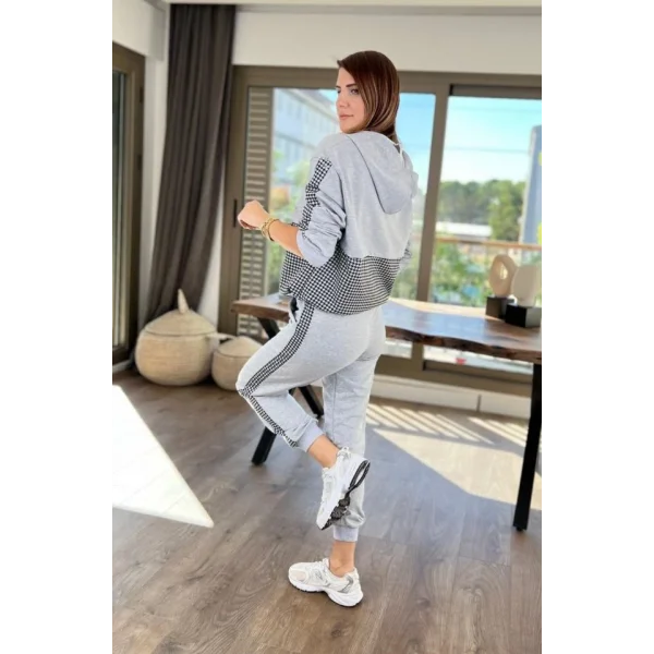 Kadın İki İplik Kumaş Fermuar Detay Kapüşonlu İkili Takım