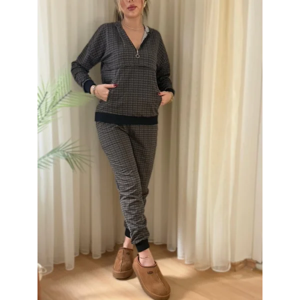 Kadın Iki Iplik Kumaş Fermuar Detay Kapüşonlu Ikili Takım