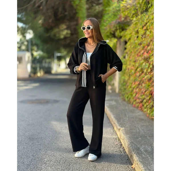 Kadın Iki Iplik Kumaş şerit Detaylı Kapşonlu Ikili Takım