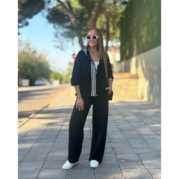 Kadın Iki Iplik Kumaş şerit Detaylı Kapşonlu Ikili Takım