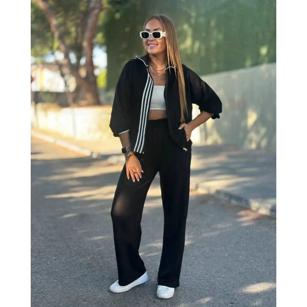 Kadın Iki Iplik Kumaş şerit Detaylı Kapşonlu Ikili Takım