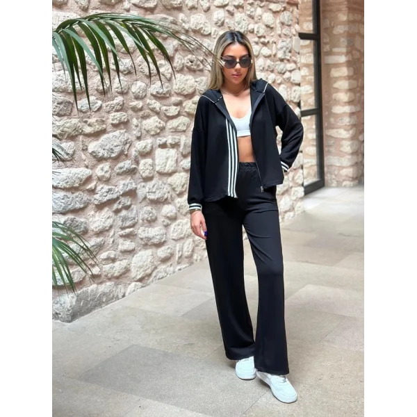 Kadın Iki Iplik Kumaş şerit Detaylı Kapşonlu Ikili Takım