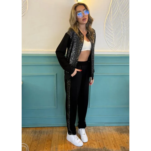 Kadın İki İplik Kumaş Yılan Desenli Fermuarlı İkili Takım