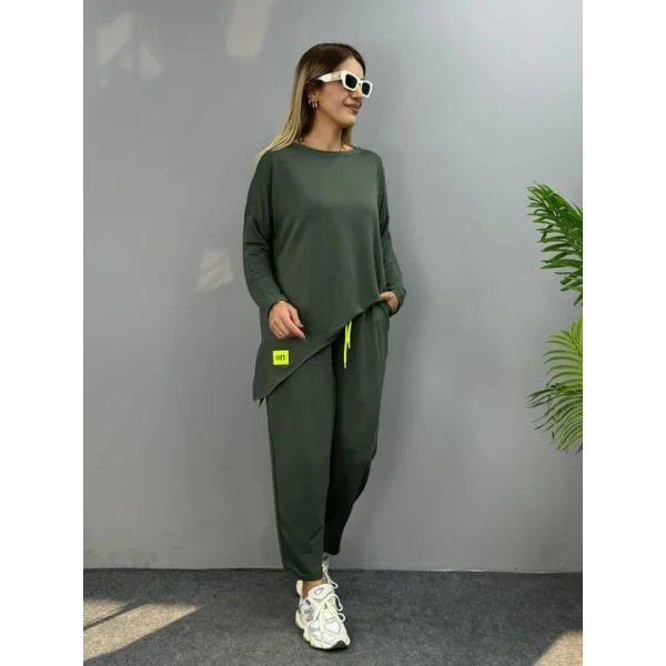 Kadın Iki Iplik Viskon Pamuk Kumaş Arma Detaylı Ikili Takım