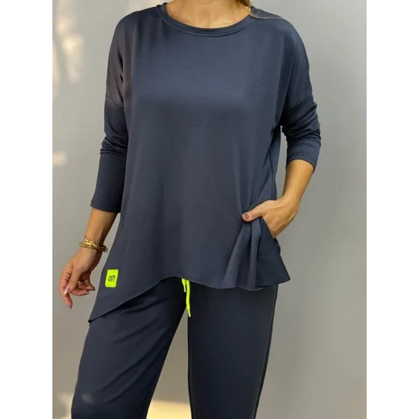 Kadın Iki Iplik Viskon Pamuk Kumaş Arma Detaylı Ikili Takım