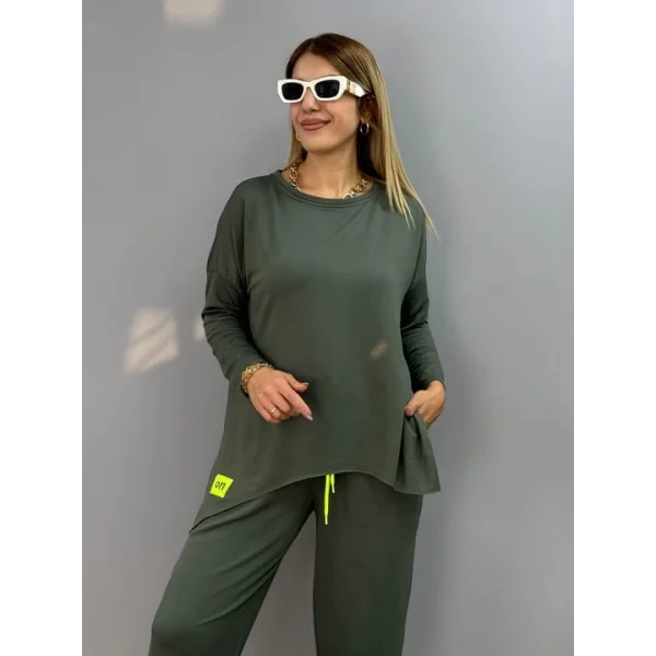 Kadın Iki Iplik Viskon Pamuk Kumaş Arma Detaylı Ikili Takım