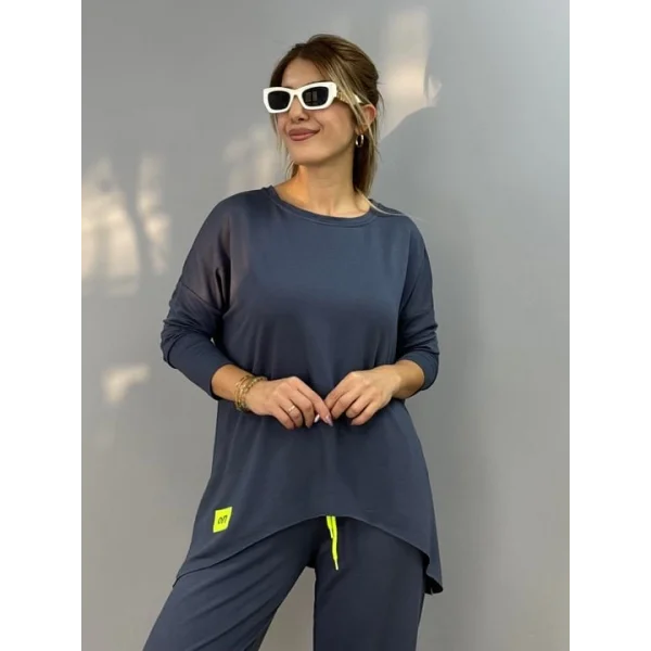 Kadın Iki Iplik Viskon Pamuk Kumaş Arma Detaylı Ikili Takım