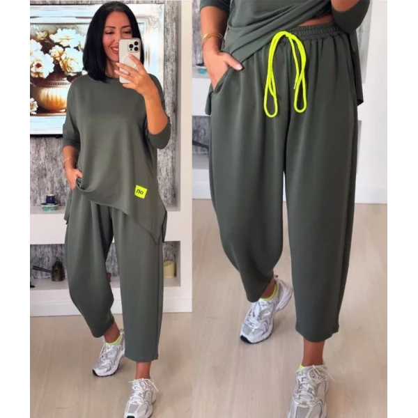 Kadın Iki Iplik Viskon Pamuk Kumaş Arma Detaylı Ikili Takım