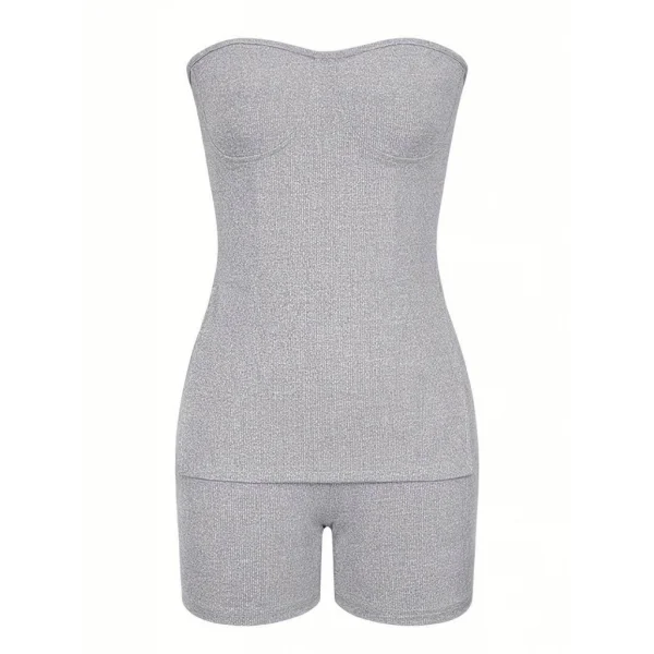 Kadın Iki Yanı Yırtmaçlı Straplez Bluz şort Tayt Kaşkorse Ikili Takım