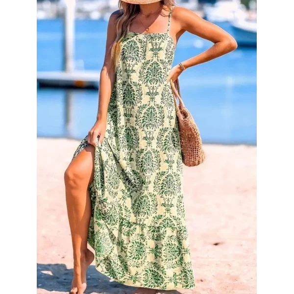 Kadın Ip Askılı Desenli Fırfırlı Süprem Elbise