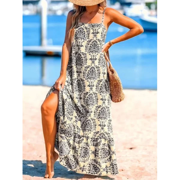 Kadın Ip Askılı Desenli Fırfırlı Süprem Elbise