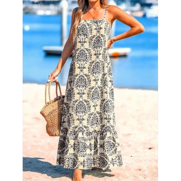 Kadın Ip Askılı Desenli Fırfırlı Süprem Elbise