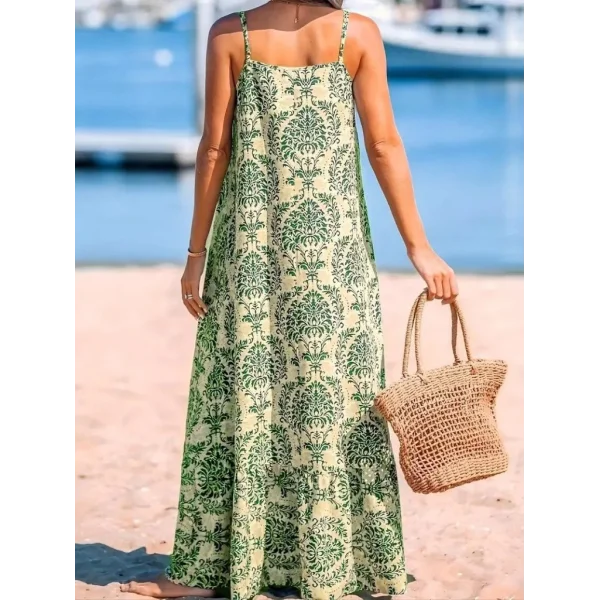 Kadın Ip Askılı Desenli Fırfırlı Süprem Elbise