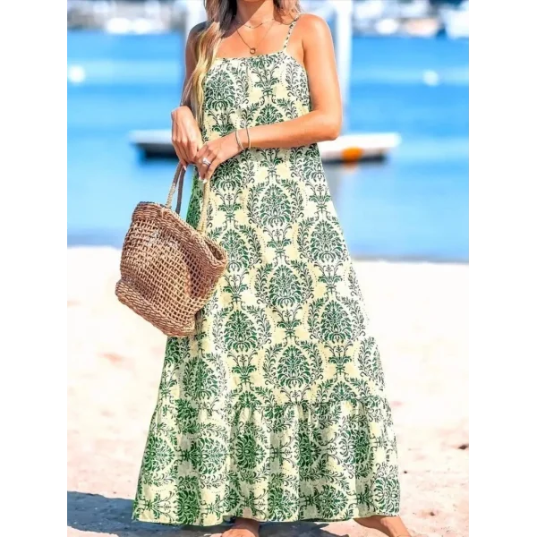 Kadın Ip Askılı Desenli Fırfırlı Süprem Elbise