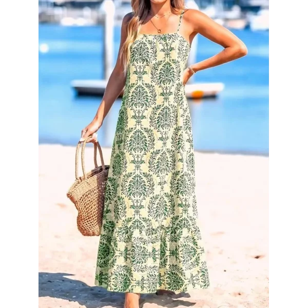 Kadın Ip Askılı Desenli Fırfırlı Süprem Elbise