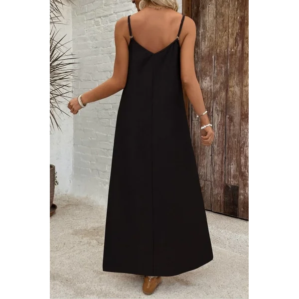 Kadın Ip Askılı Geniş V Yakalı Desenli Süprem Elbise