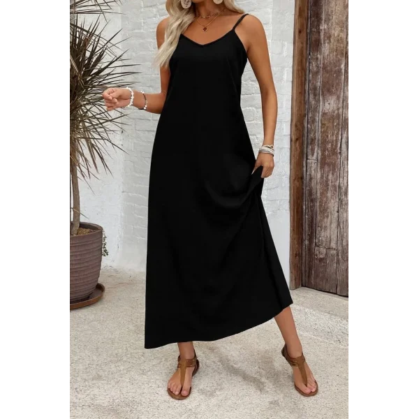 Kadın Ip Askılı Geniş V Yakalı Desenli Süprem Elbise