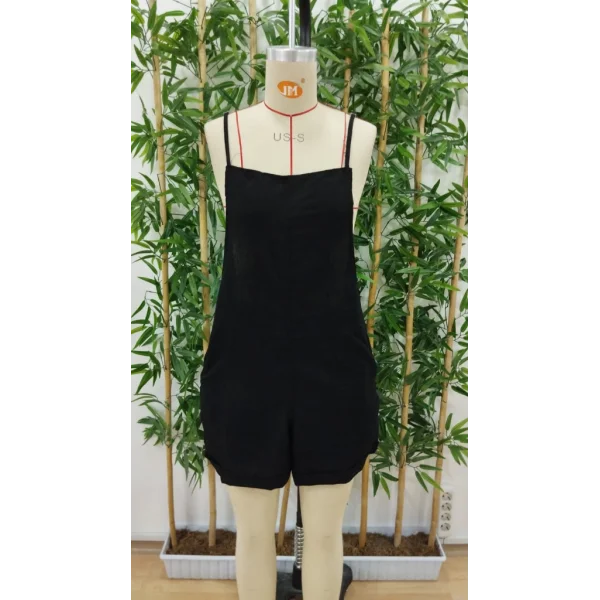 Kadın Ip Askılı Geometrik Yaka Yandan Fermuarlı Kısa Keten Tulum