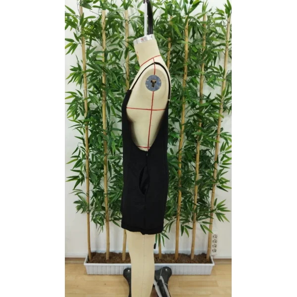 Kadın Ip Askılı Geometrik Yaka Yandan Fermuarlı Kısa Keten Tulum