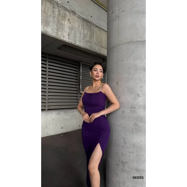 Kadın Ip Askılı Gipe Detay Maxi Boy Yırmaçlı Elbise