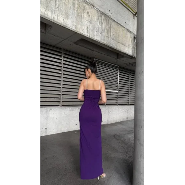 Kadın Ip Askılı Gipe Detay Maxi Boy Yırmaçlı Elbise
