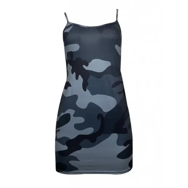 Kadın Ip Askılı Kamuflaj Baskılı Viskon Elbise