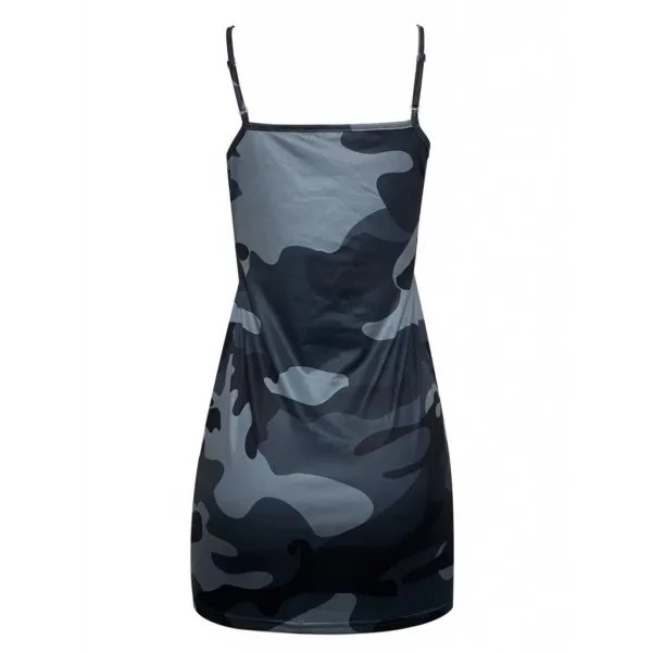 Kadın Ip Askılı Kamuflaj Baskılı Viskon Elbise