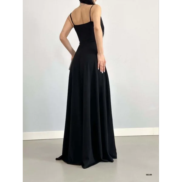 Kadın Ip Askılı Kruvaze Yaka Maxi Boy Abiye Elbise