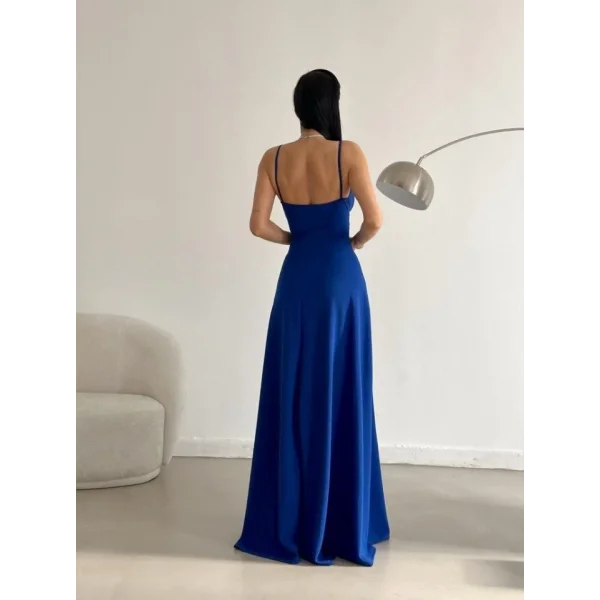 Kadın Ip Askılı Kruvaze Yaka Maxi Boy Abiye Elbise