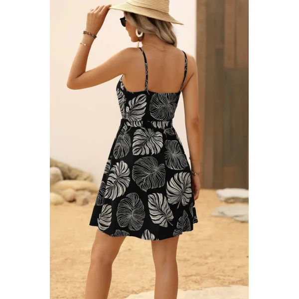 Kadın Ip Askılı Kruvaze Yakalı Beli Lastikli Kısa Desenli Süprem Elbise