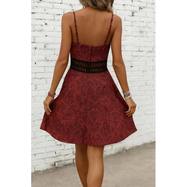 Kadın Ip Askılı Kruvaze Yakalı Desenli Mini Süprem Mini Elbise